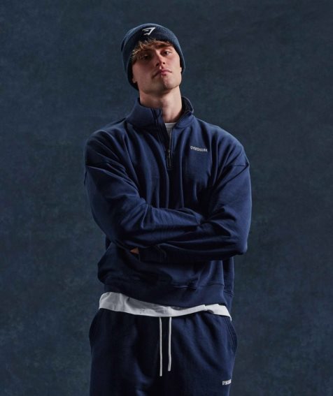 Men's Gymshark Rest Day Sweats 1/4 Zip Sweatshirts Navy | NZ 6QRZTW